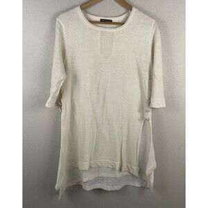 John Fashion Womens Small 100% Linen Cream Tunic Lagenlook Oversized Layered